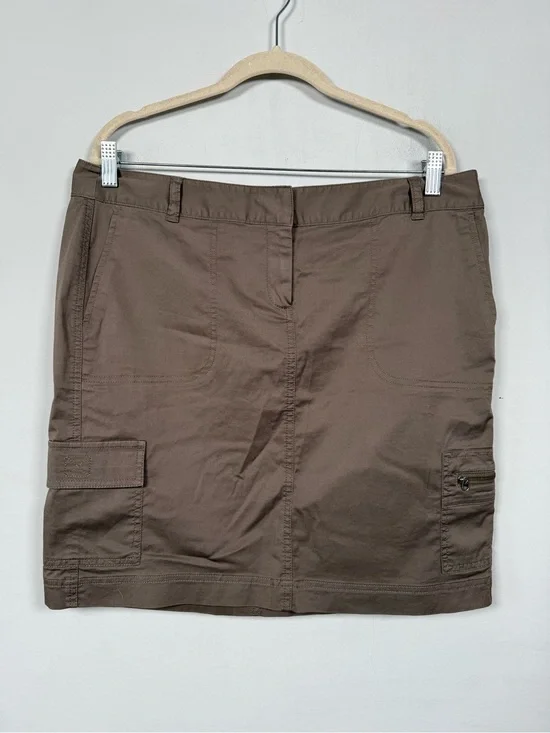 J. Jill Brown Chino Cotton Stretch Utility Cargo Mini Skirt Size 14 NWT