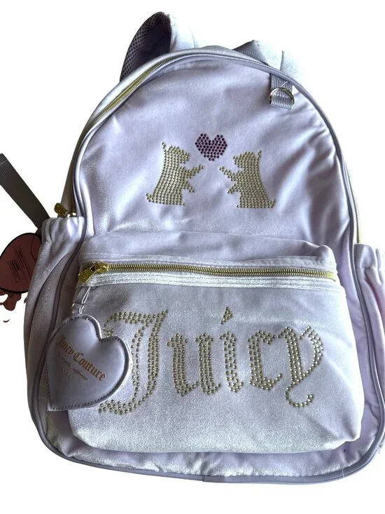 NWT Juicy Couture Kids Lavender Lilac Velvet Backpack Scottie Dog Rhinestones
