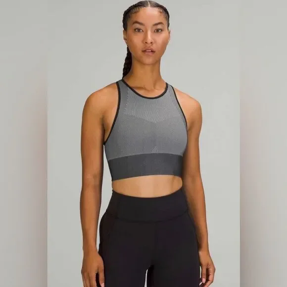 EUC Lululemon Women's Ebb To Train Sports Bra Black and Gray Tank Top - C/D Cup