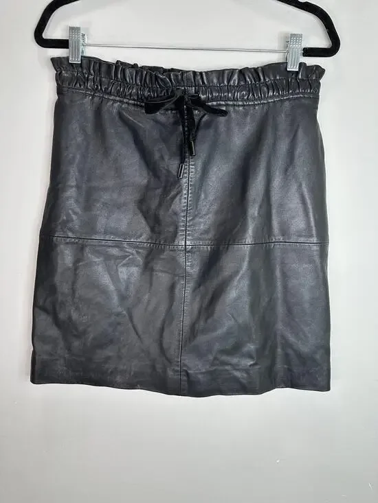 1.2.3 UN DEUX TROIS Women’s Black Sheepskin Drawstring Skirt size 38 US Medium