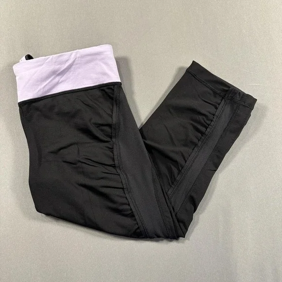 Lululemon Leggings Womens 10 Black Colorblock Capri Yoga Athletic Gym Ruched