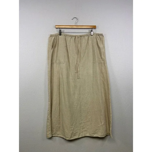 Eddie Bauer Linen Coastal Grandma Womens XL Beige Maxi Drawstring Skirt