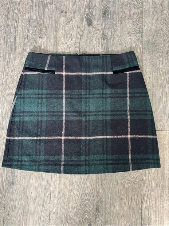 Copper Key Green and Black Plaid Mini Skirt with Pink Windowpane
