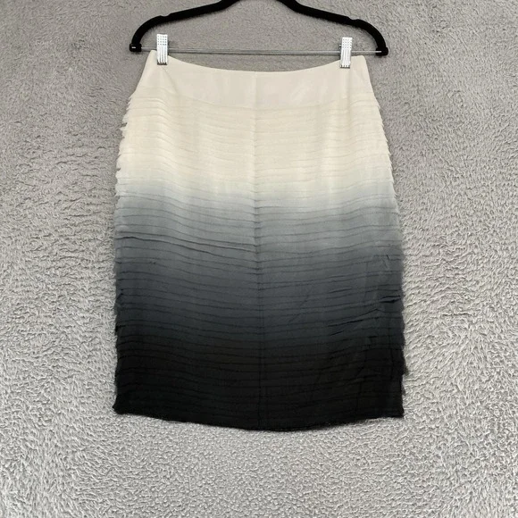 Lafayette 148 Silk Pencil Skirt‎ Womens 2 Ombre Black Gray Layered Chiffon