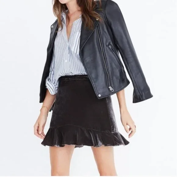 Madewell | Gray Velvet Ruffle Mini Skirt | Size 2