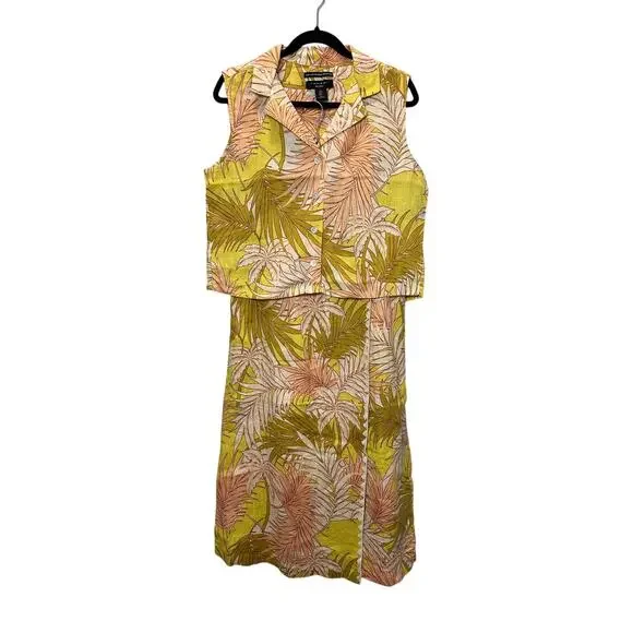 Tahari NWT Women’s Tropical Two Piece Faux Wrap Skirt 100% Linen Set size Medium