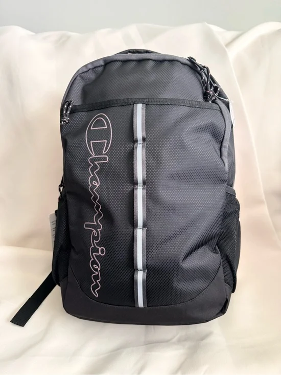 Champion Black/Pink Backpack with Gray Reflective Stripe