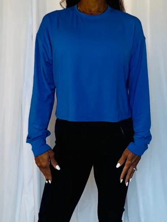 Lululemon Cropped Long Sleeve Top Blue Athletic Yoga Workout Shirt