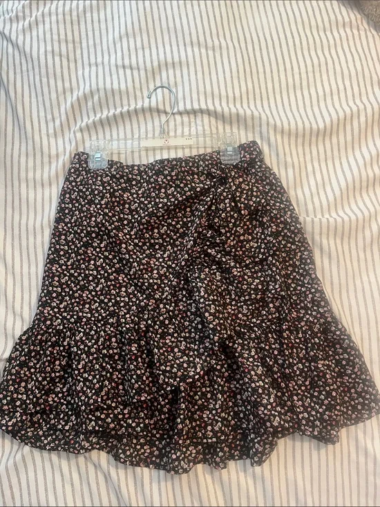SHEIN Black Mini Skirt with Pink and Cream Floral Print