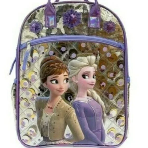 DISNEY PRINCESS FROZEN ELSA & ANNA Girl's Sequin Backpack Purple