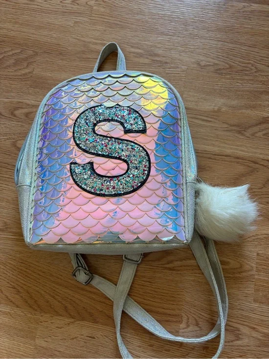 Justice Sparkle 'S' Holographic Mermaid Kids Backpack - Pink/Iridescent