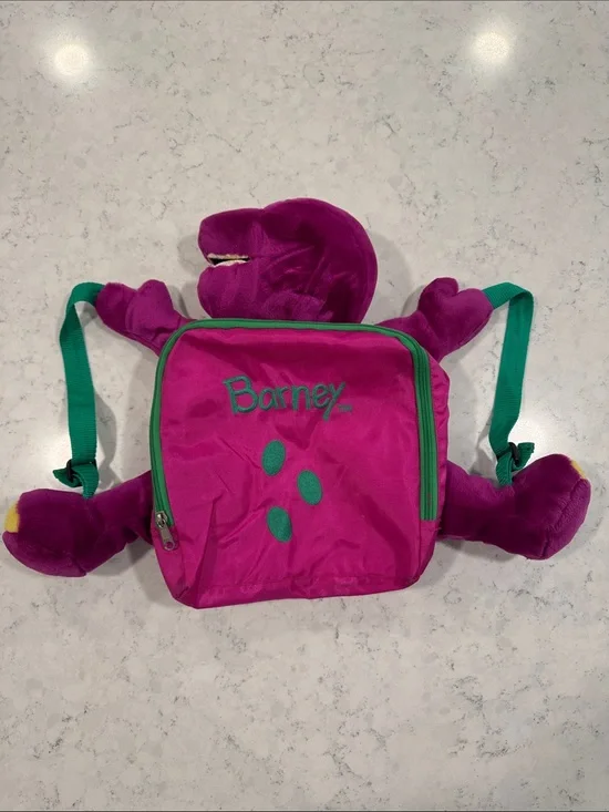Vintage Barney Purple Dinosaur Plush Character Mini Kids Backpack Purse Costume