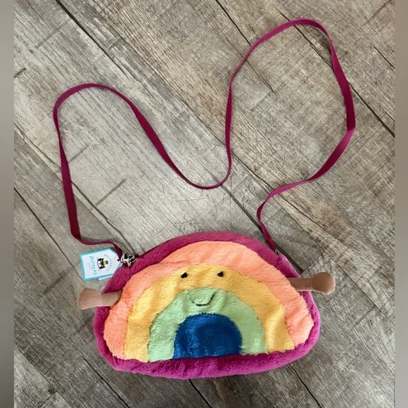 Retired Jellycat Amuseables Rainbow Plush‎ Crossbody Bag NWT Soft Shoulder Purse