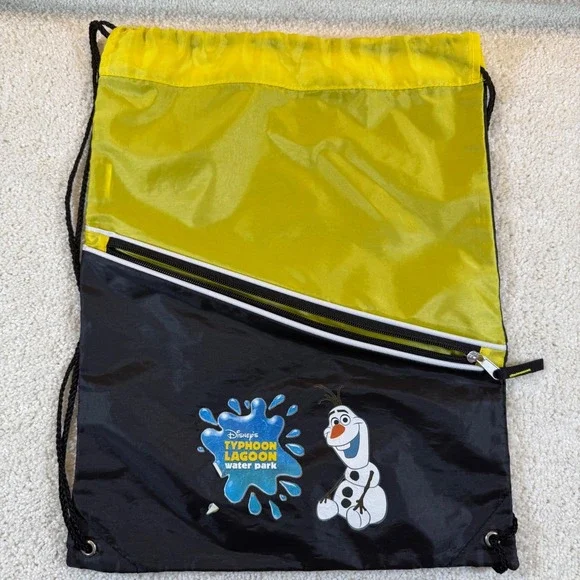 Disney Olaf Typhoon Lagoon Water Park Drawstring‎ Backpack Bag Yellow Black Kids