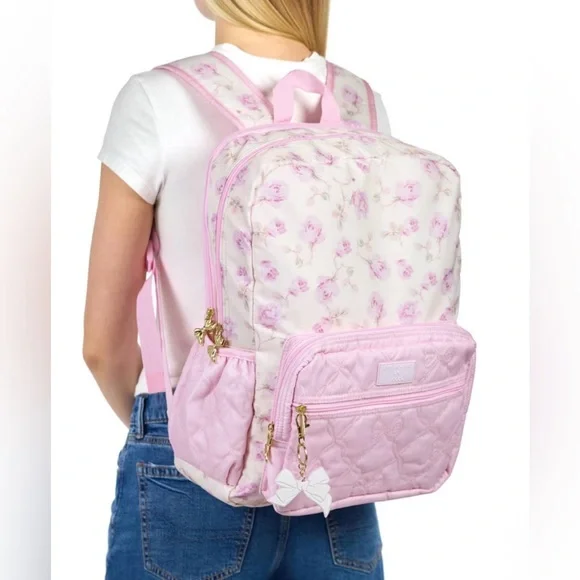 LoveShackFancy x yoobi Pink Floral Quilted Kids Backpack