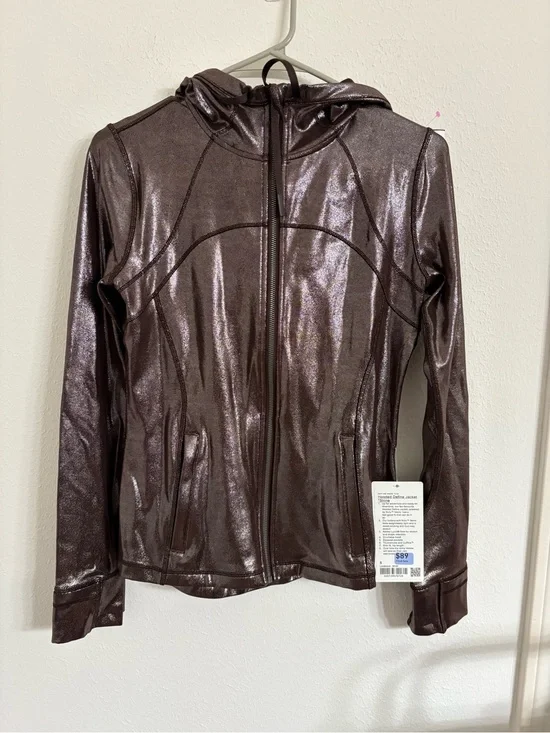 Metallic Brown Hooded Zip Jacket - Women's