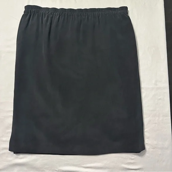 VTG Patrick Collection Black Silk Midi Skirt Women Size 14 Lined Elastic Waist