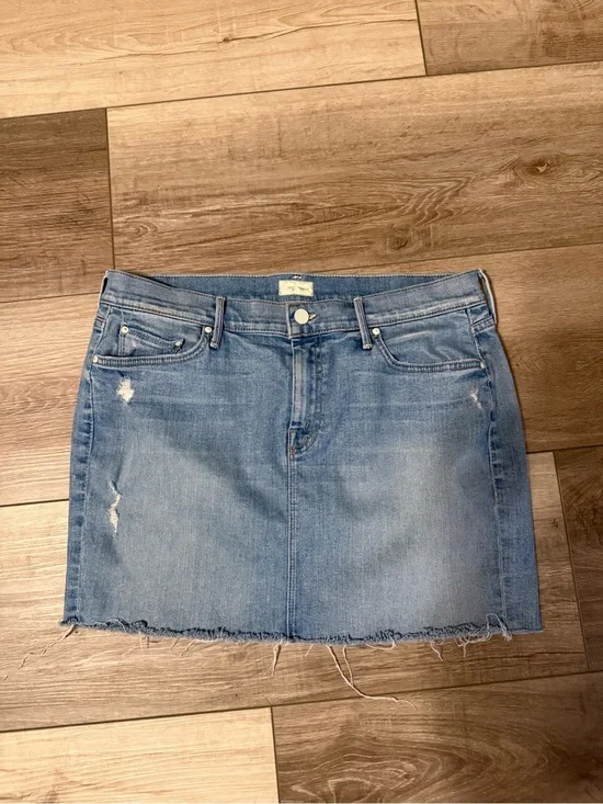 MOTHER Light Blue Denim Mini Skirt - Frayed Hem