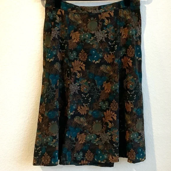 Christopher & Banks Teal and Brown Floral A-Line Skirt Size 8