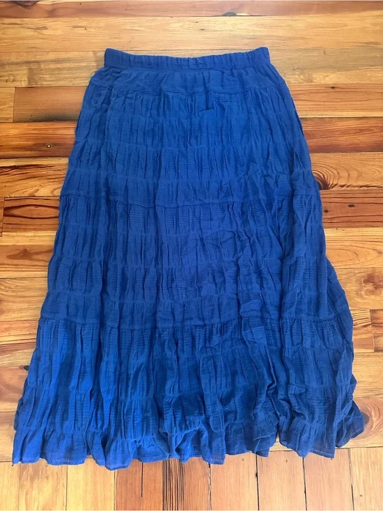 Women's Blue Textured Maxi Skirt