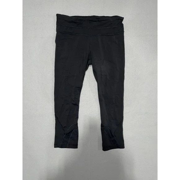 Lululemon Run Inspire Crop II Leggings Womens 6 Black Sweat Wicking Training‎