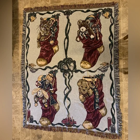 Christmas Animal‎ Tapestry Blanket Dog & Cats 65X51
