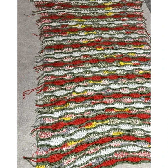 Handmade Crochet Blanket Afghan Throw 36x70 Green, Orange,‎ Yellow, White SOFT