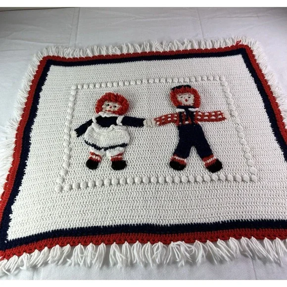 Hand‎ Knitted Raggedy Ann & Andy Crib Blanket  Afghan 3D 38