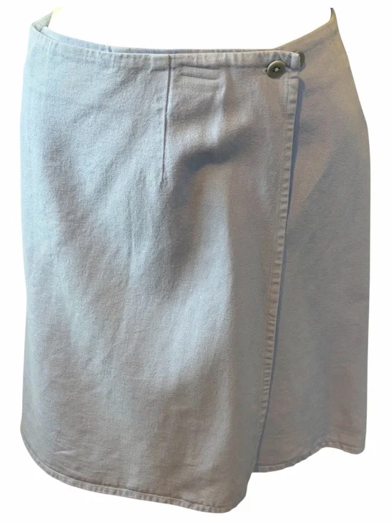 Eileen Fisher Pastel Blue Skirt Size Large Tencel Cotton Blend Wrap Front A-Line