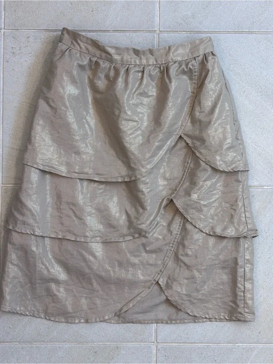 Edmé & Esyllte Tiered Metallic Linen Blend Petal Skirt