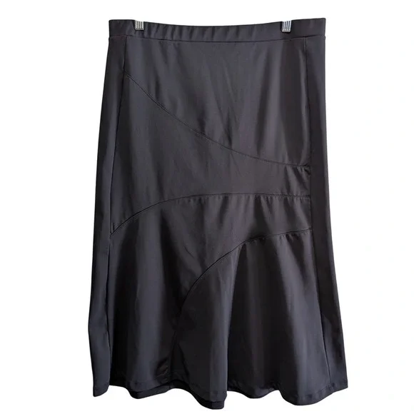 Halara Womens XL Black Midi Skirt Curved Seam Flare Stretch Minimalist Stretch