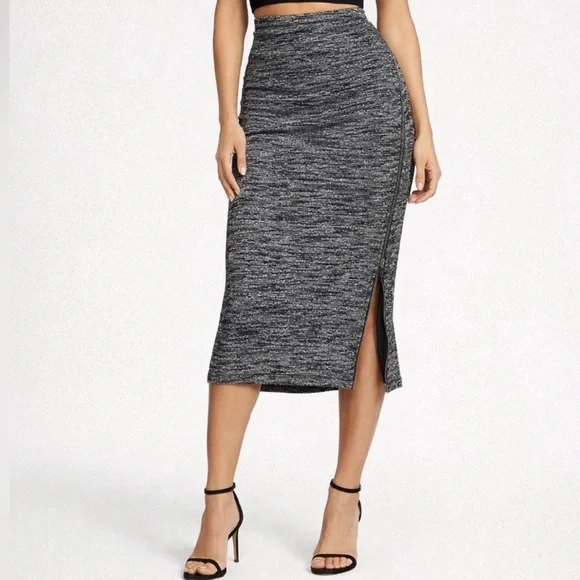 Express side zipper midi skirt black marl small
