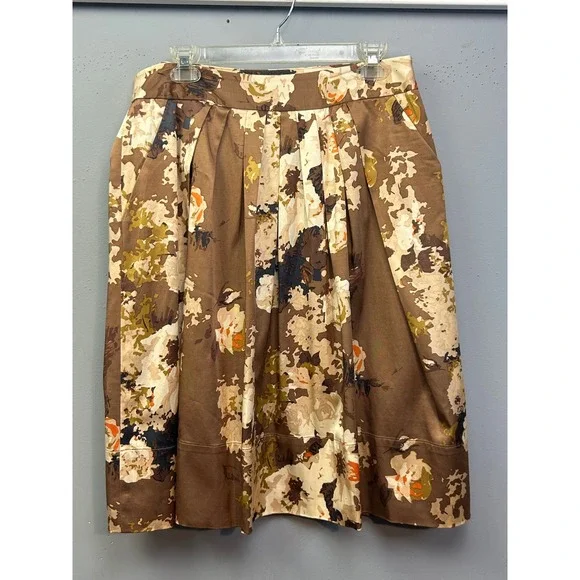 Talbots Skirt Womens 8 Brown‎ Floral A-Line Knee Length Pockets Career Shiny