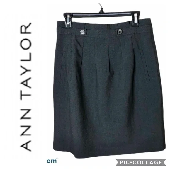 Ann Taylor Ruffle Waist Button Pencil Skirt 6P Gray Career
