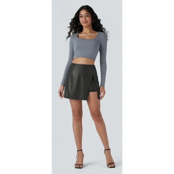 NWT‎ Halara Softly Zero Faux Leather High Waisted L 2-in-1 Pocket Sparkle Black