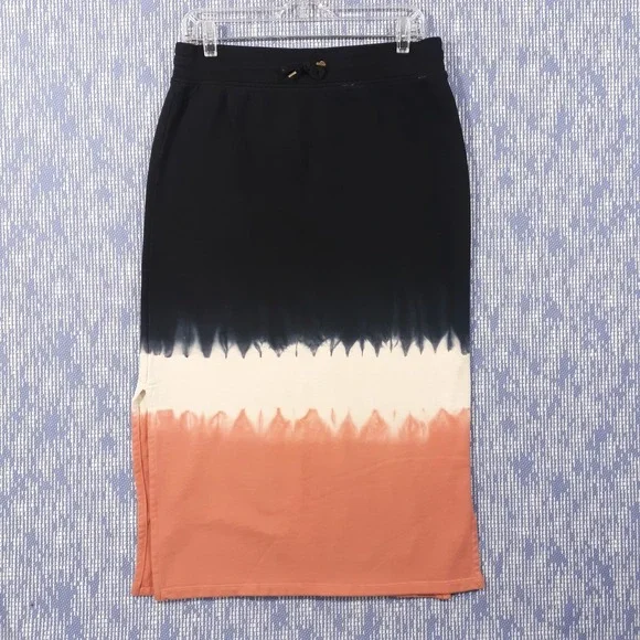 Lauren Ralph Lauren Tie Dye Maxi Skirt Navy Peach Side Slits Womens 30 x 32