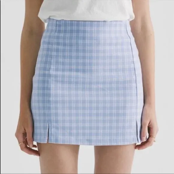 John Galt Brandy Melville Plaid Mini Skirt Blue