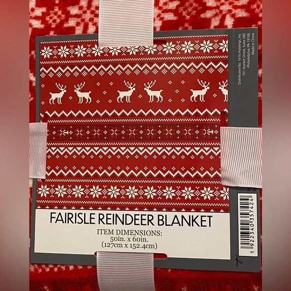 Red Fairisle Reindeer Blanket Soft Warm Christmas Holiday Winter New