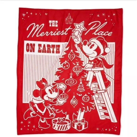 Disney Mickey and Minnie Mouse Holiday Fleece Throw NWT