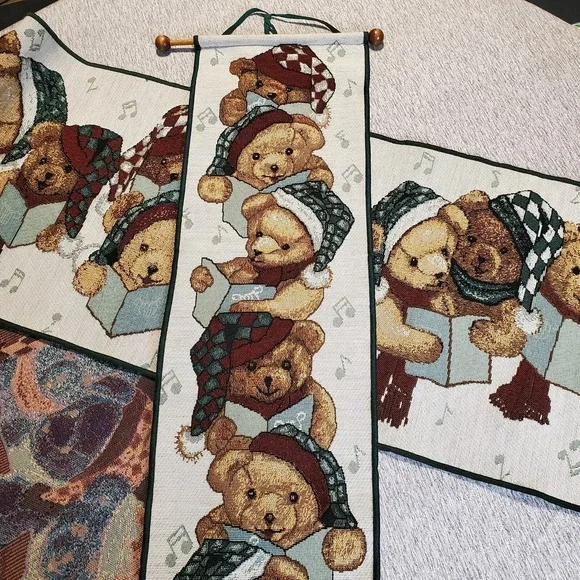 Christmas Caroling Teddy Bear Tapestry Pendant & 72