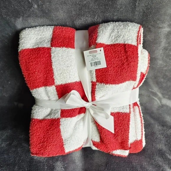 New Red & White Christmas Checkerboard Throw Blanket 60 × 50