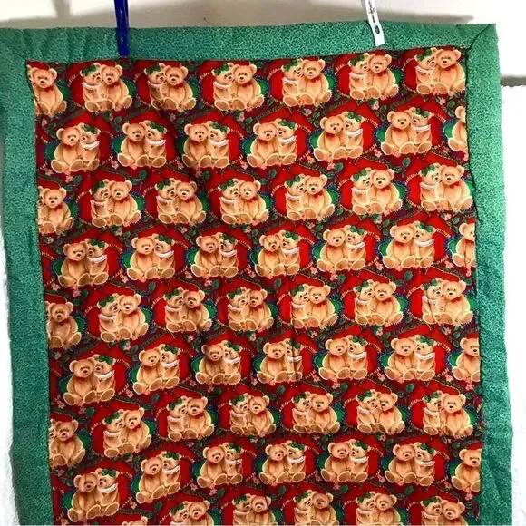 Vtg Christmas Teddy Bears Throw Blanket