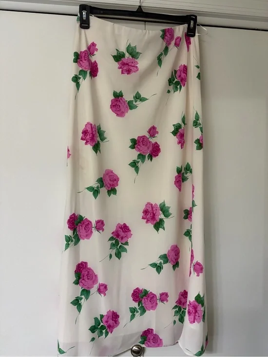 Wayf Cream Maxi Skirt with Pink Rose Print
