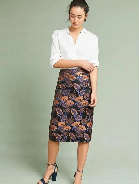 Anthropologie Jardin Jacquard Pencil Skirt by Isla Maude Size Large NWT