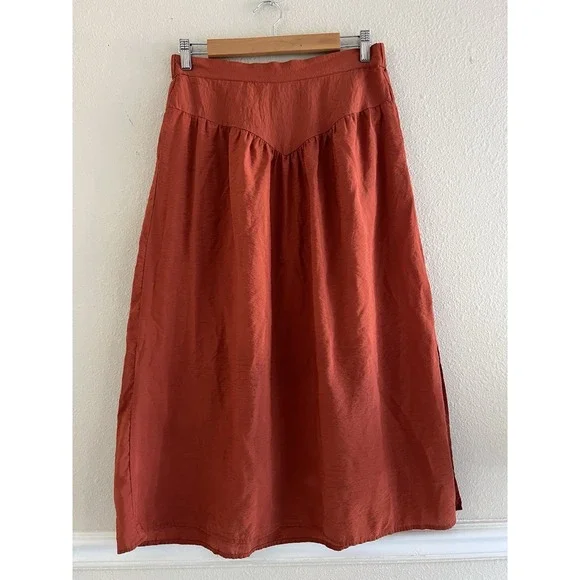 A New Day Terracotta Orange A-Line Skirt Small Rayon Blend Lined Flowy Boho