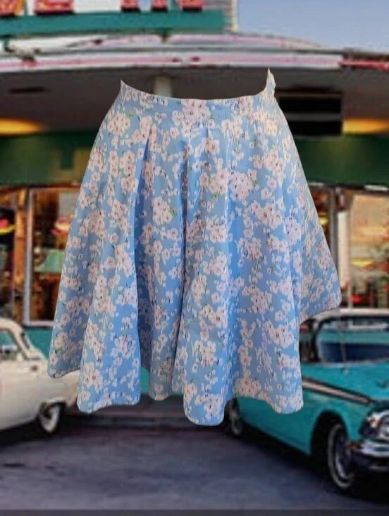 Blue Floral A-Line Skirt