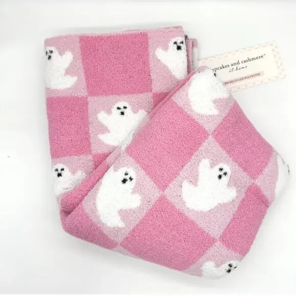 Cupcakes & Cashmere Pink & White Checkered Ghost Throw Blanket Halloween New