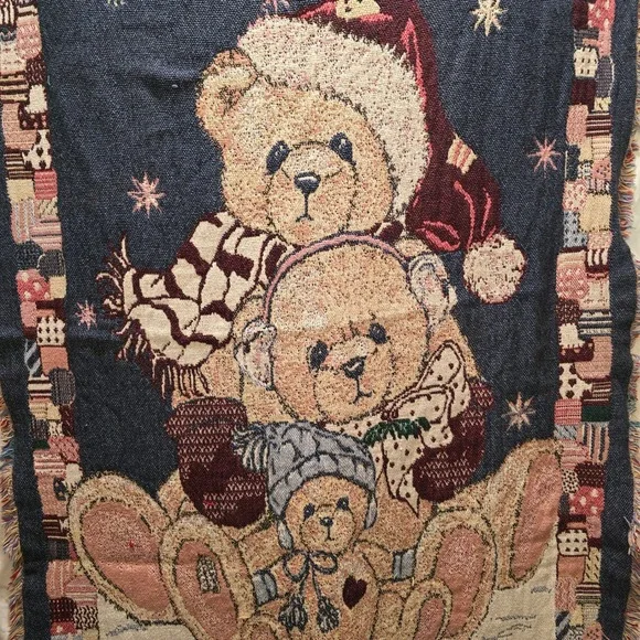 Cozy Teddy Bear Family Woven Throw Tapestry Blanket Christmas Holiday Home Decor
