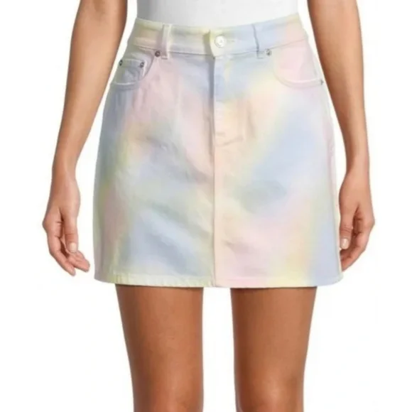 Ganni Multicolored Wash Shiloh Denim Skirt (SZ 42)