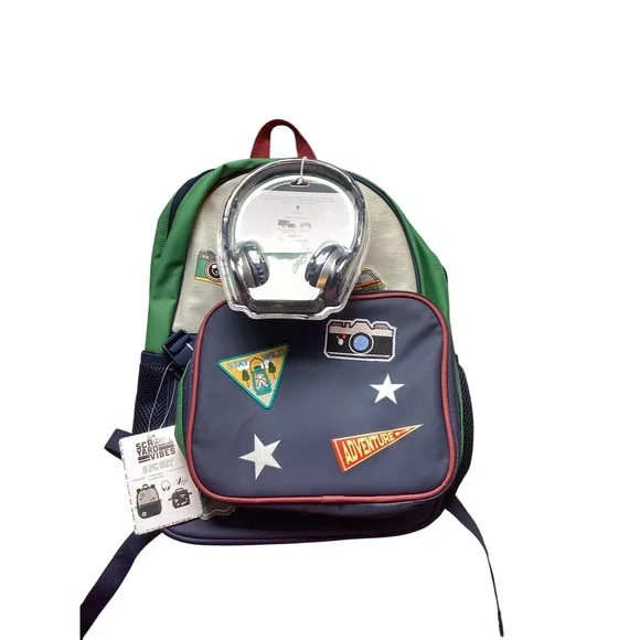 Schoolyard Vibes 3 Piece Backpack Set with Lunch Box and Headphones Multi-Color
